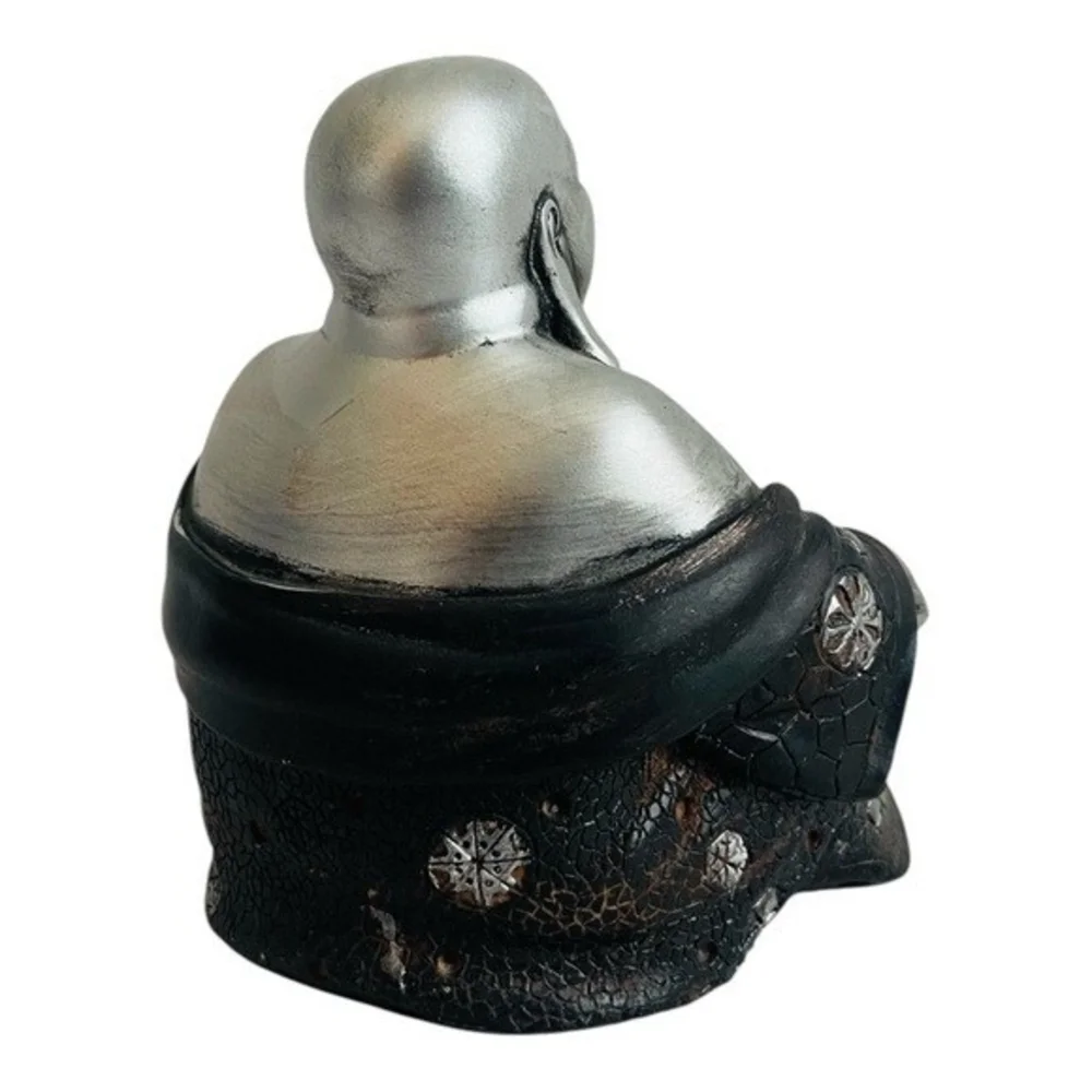 Silver Tone Happy Buddha Statue Sitting 6